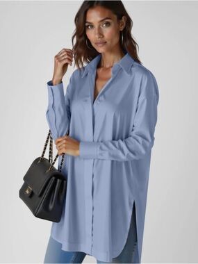 The Warmy Oversized Comfy Soft Lapel Button Shirt Dress Blue Women’s Size Large